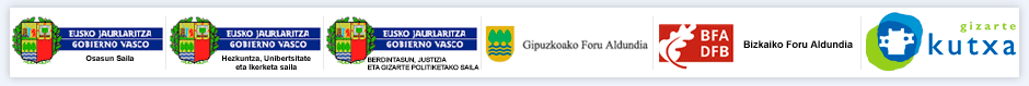 Eusko Jaurlaritzaren, Gipuzkoako Foru Aldundiaren, Bizkaiko Foru Aldundiaren eta Kutxaren logotipoak.